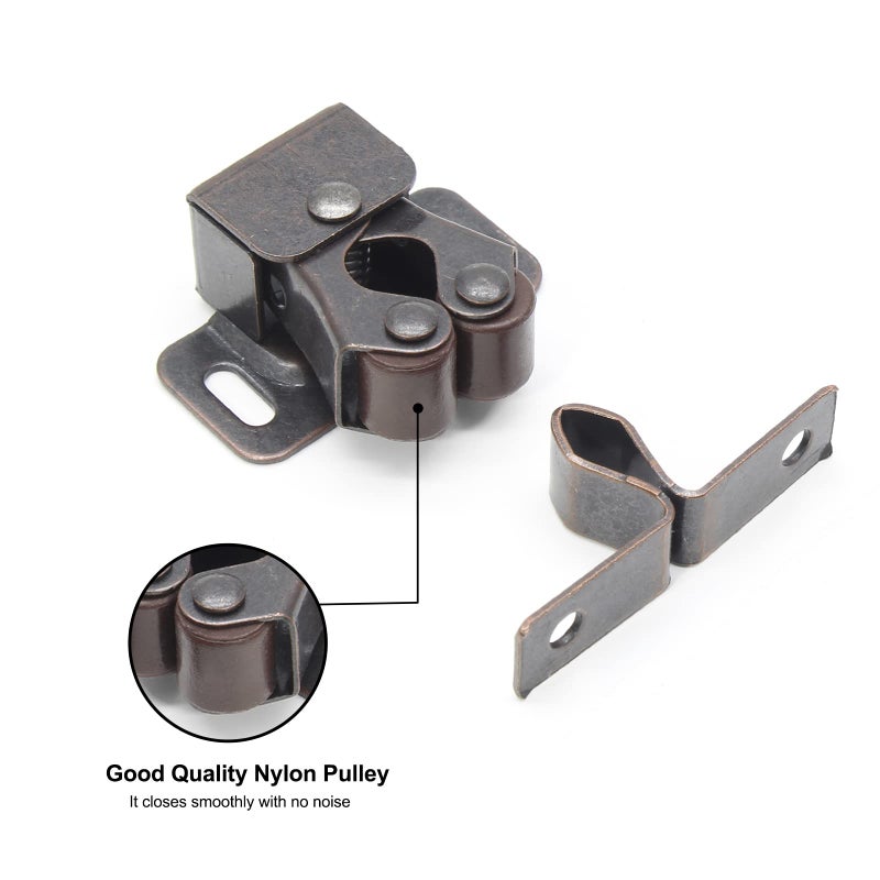 Luomorgo 10 Pack Double Roller Catch Cabinet Latches with Spear Strike for Cupboard Closet Door, Antique Bronze - Image 4